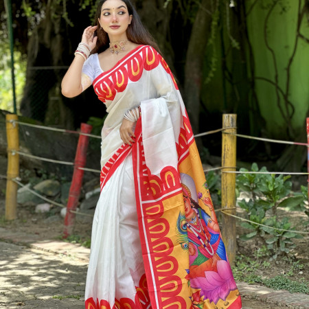 712 গ্লোসি সিল্ক ডিজিটাল প্রিন্ট শাড়ির