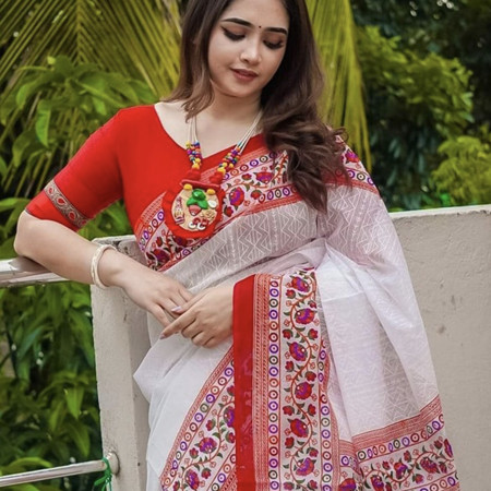 2406- Halfsilk Skinprint Saree